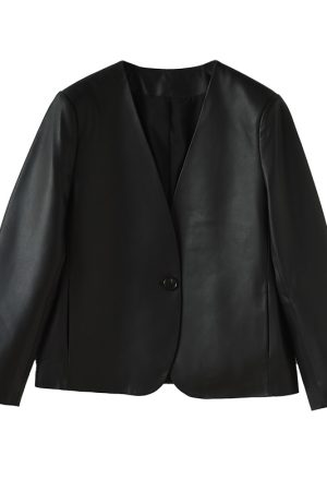 French Style V-Neck Leather Jacket - Australian Imported Lambskin One-Button Coat for Effortless Chic Fashion