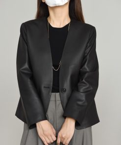 French Style V-Neck Leather Jacket - Australian Imported Lambskin One-Button Coat for Effortless Chic Fashion