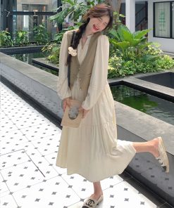French-Style Vintage Vest Long Skirt Two-Piece Dress Set for Women - 2025 Spring Autumn Fashion, Age-Reducing Look