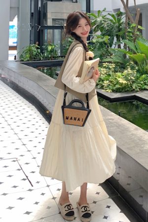 French-Style Vintage Vest Long Skirt Two-Piece Dress Set for Women - 2025 Spring Autumn Fashion, Age-Reducing Look
