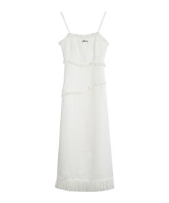 French Style Waist-Cinching Spaghetti Strap Dress for Women - Elegant Long Dress with Fragrant Wind Tassel for Spring and Autumn