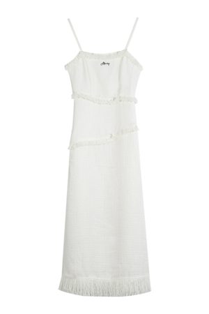 French Style Waist-Cinching Spaghetti Strap Dress for Women - Elegant Long Dress with Fragrant Wind Tassel for Spring and Autumn