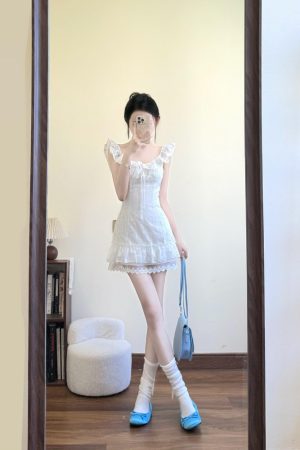 French-Style White Dress for Women with Ruffled Lace Splicing, Sweet Vacation Look, Perfect for Summer Outings