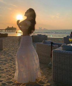 French-Style White Embroidered One-Shoulder Bikini with Split Long Skirt - Sexy Slim Fit Three-Piece Beach Swimsuit Set