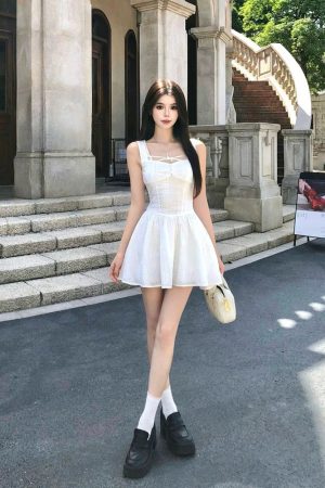 French-Style White Spaghetti Strap Dress for Women - Fitted Waist, Slim Silhouette, Summer Short Skirt, Seaside Vibes