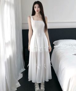 French-Style White Square-Neck Camisole Dress with Fairy Design, Slim Waist, Long Skirt - Summer 90s-Inspired Fashion