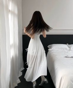 French-Style White Square-Neck Camisole Dress with Fairy Design, Slim Waist, Long Skirt - Summer 90s-Inspired Fashion