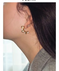 French-Style Wrapped Pearl C-Shaped Clip-On Earrings for Women, Twisted Rope Double-Layer Design, 18K Gold-Plated