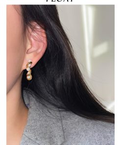 French-Style Wrapped Pearl C-Shaped Clip-On Earrings for Women, Twisted Rope Double-Layer Design, 18K Gold-Plated