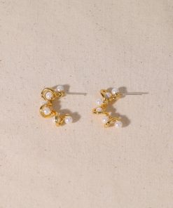 French-Style Wrapped Pearl C-Shaped Clip-On Earrings for Women, Twisted Rope Double-Layer Design, 18K Gold-Plated