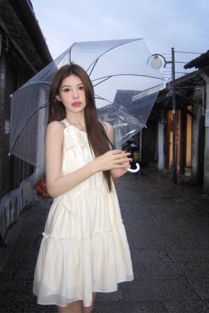 French Sweet Sleeveless Halter Dress, Fairy Slim Fit Petite A-Line Mini Dress for Summer, Cute Princess Style