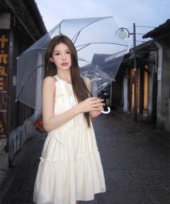 French Sweet Sleeveless Halter Dress, Fairy Slim Fit Petite A-Line Mini Dress for Summer, Cute Princess Style