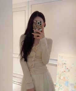 French V-neck Long Sleeve Shirt for Women, Camellia Fragrance Print, Designed Fit, Versatile Top, Spring 2025 Fashion