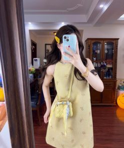 French Vintage Bow Sleeveless Halter Dress for Women, Elegant Short Skirt, Chic Summer Fashion