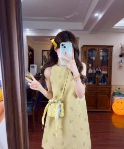 French Vintage Bow Sleeveless Halter Dress for Women, Elegant Short Skirt, Chic Summer Fashion