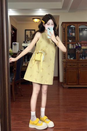French Vintage Bow Sleeveless Halter Dress for Women, Elegant Short Skirt, Chic Summer Fashion
