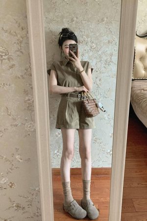 French Vintage Casual Shirt and Shorts Set for Women - High-End Quality Summer Outfit for Petite Figures