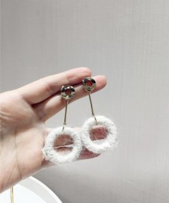 French Vintage Elegant Wool Circle Earrings with S925 Silver Needle - 2025 Autumn Winter Fashion Jewelry