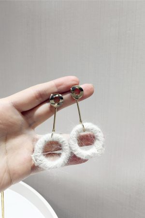 French Vintage Elegant Wool Circle Earrings with S925 Silver Needle - 2025 Autumn Winter Fashion Jewelry