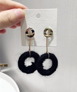 French Vintage Elegant Wool Circle Earrings with S925 Silver Needle - 2025 Autumn Winter Fashion Jewelry