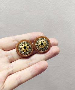 French Vintage Floral Bow Resin Round Button Geometric Earrings for Autumn Winter 2025 - Trendy Y2K Accessories