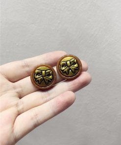 French Vintage Floral Bow Resin Round Button Geometric Earrings for Autumn Winter 2025 - Trendy Y2K Accessories