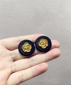 French Vintage Floral Bow Resin Round Button Geometric Earrings for Autumn Winter 2025 - Trendy Y2K Accessories