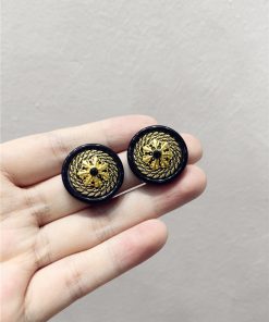 French Vintage Floral Bow Resin Round Button Geometric Earrings for Autumn Winter 2025 - Trendy Y2K Accessories