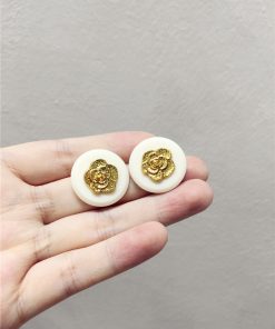 French Vintage Floral Bow Resin Round Button Geometric Earrings for Autumn Winter 2025 - Trendy Y2K Accessories
