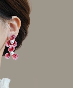 French Vintage Floral Drop Earrings with Exquisite Enamel Glaze, Luxury Holiday Style, Trendy 2025 Design