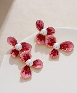 French Vintage Floral Drop Earrings with Exquisite Enamel Glaze, Luxury Holiday Style, Trendy 2025 Design