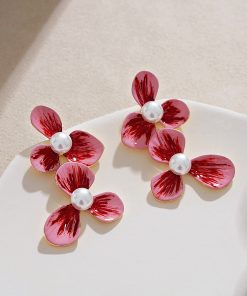 French Vintage Floral Drop Earrings with Exquisite Enamel Glaze, Luxury Holiday Style, Trendy 2025 Design