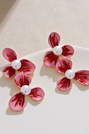 French Vintage Floral Drop Earrings with Exquisite Enamel Glaze, Luxury Holiday Style, Trendy 2025 Design