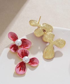 French Vintage Floral Drop Earrings with Exquisite Enamel Glaze, Luxury Holiday Style, Trendy 2025 Design