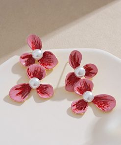 French Vintage Floral Drop Earrings with Exquisite Enamel Glaze, Luxury Holiday Style, Trendy 2025 Design