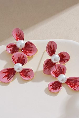 French Vintage Floral Drop Earrings with Exquisite Enamel Glaze, Luxury Holiday Style, Trendy 2025 Design