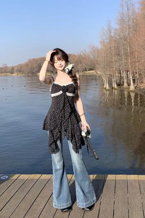 French Vintage Irregular Floral Camisole Top for Women - Loose-Fitting Spring Style, Short Length, Boho Chic Fashion