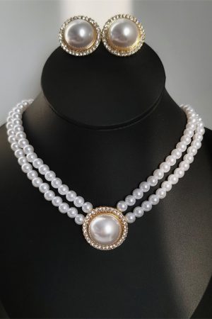 French Vintage Minimalist Double-Layer Pearl and Diamond-Inlaid Necklace for Women, Versatile Clavicle Chain