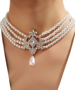 French Vintage Multi-Layer Pearl Necklace - Light Luxury Four-Row Court Style Jewelry for Women