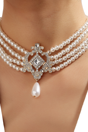 French Vintage Multi-Layer Pearl Necklace - Light Luxury Four-Row Court Style Jewelry for Women