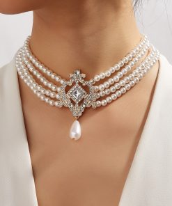 French Vintage Multi-Layer Pearl Necklace - Light Luxury Four-Row Court Style Jewelry for Women