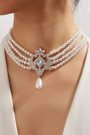 French Vintage Multi-Layer Pearl Necklace - Light Luxury Four-Row Court Style Jewelry for Women