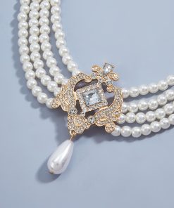 French Vintage Multi-Layer Pearl Necklace - Light Luxury Four-Row Court Style Jewelry for Women