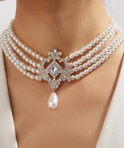 French Vintage Multi-Layer Pearl Necklace - Light Luxury Four-Row Court Style Jewelry for Women