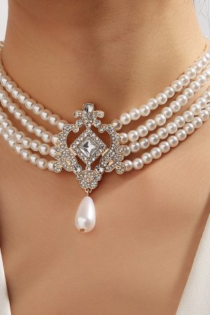 French Vintage Multi-Layer Pearl Necklace - Light Luxury Four-Row Court Style Jewelry for Women