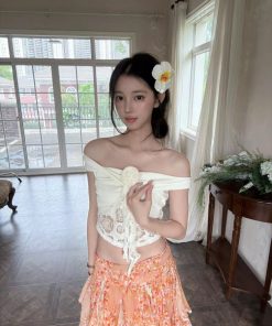 French Vintage One-Shoulder Hollow Lace Patchwork Floral Camisole Top - Sweet and Spicy Women's Fashion