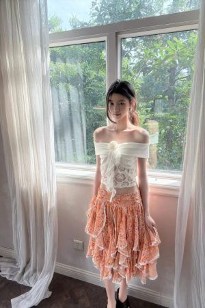 French Vintage One-Shoulder Hollow Lace Patchwork Floral Camisole Top - Sweet and Spicy Women's Fashion