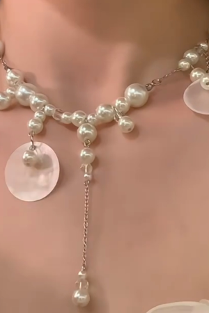 French Vintage Shell Pearl Tassel Necklace for Women - Elegant Beach Vacation Clavicle Chain Accessory