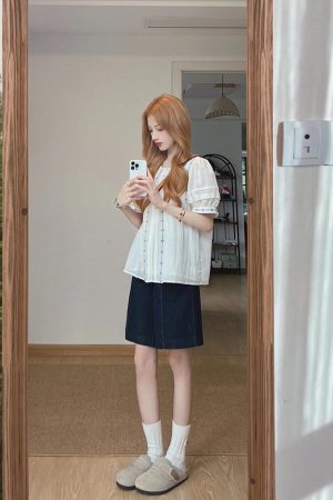 French Vintage Style White Embroidered Shirt for Women, Loose Short-Sleeve Blouse, Unique Design, Summer Fashion Essential