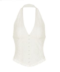 French Vintage White V-Neck Halter Backless Top with Sexy Split Lace Skirt Set - Chic Y2K Style Ensemble